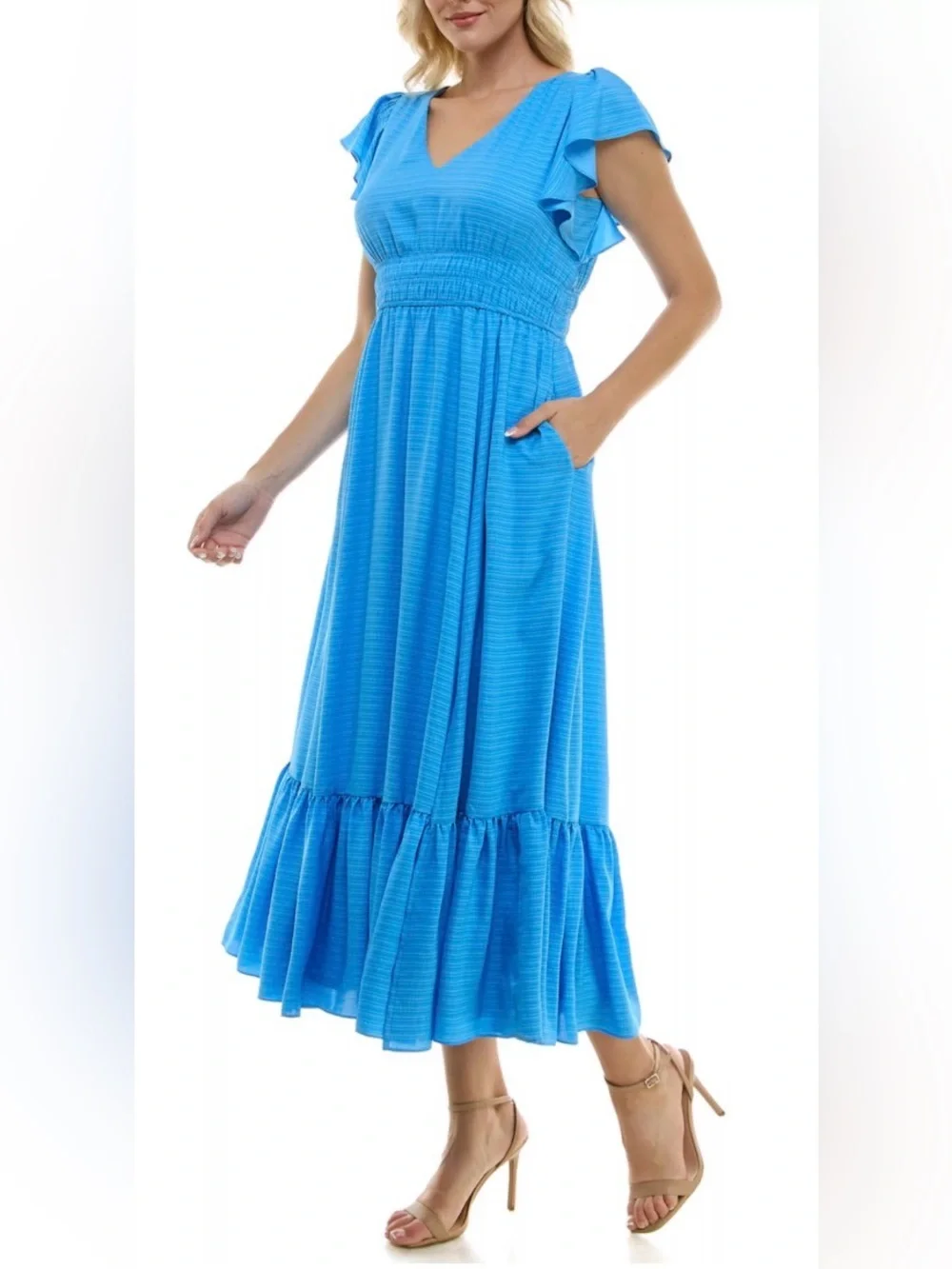 🌸TAYLOR BLIE FLUTTER SLEEVE SMOCKED MAXI DRESS SIZE LARGE🌸